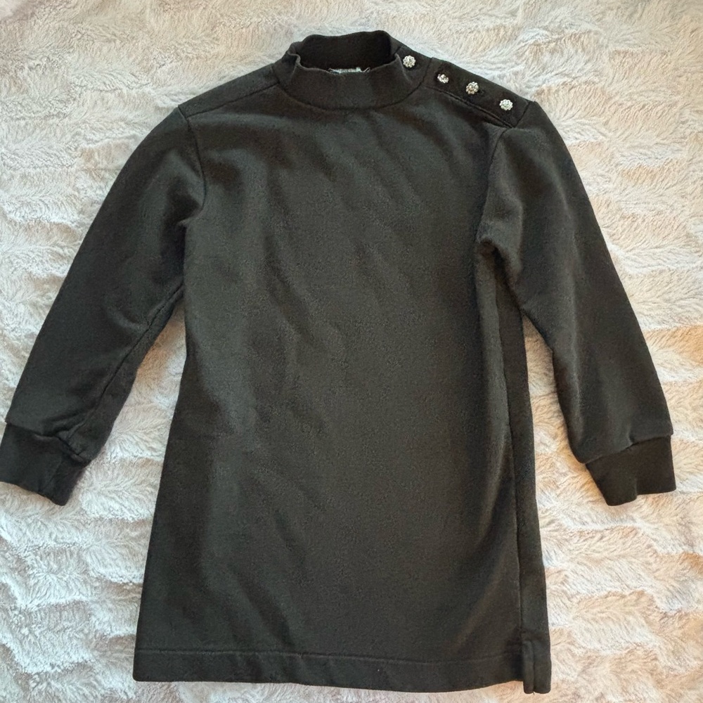 Crewcuts Gray Sweatshirt Dress with Rhinestone Button Accent